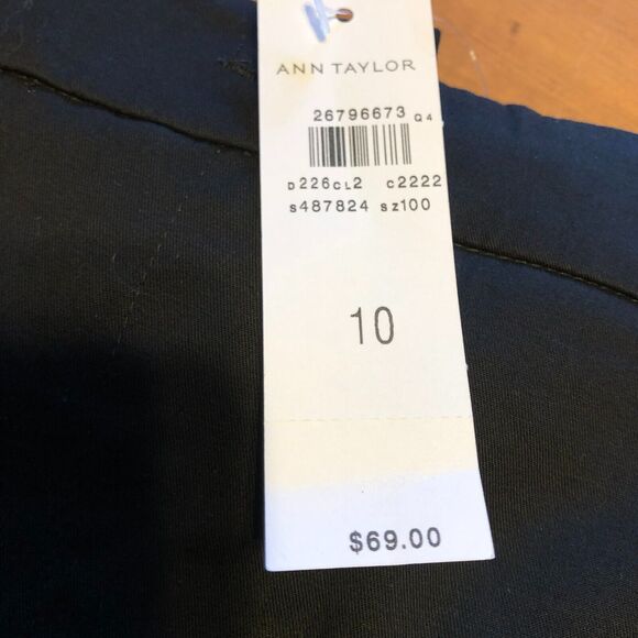 Ann Taylor The Cotton Crop Size 10 Black Mid Rise Slim Leg Slit Button Zip NWT - Picture 7 of 7